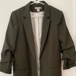 H&M Olive Green Blazer With Ruffled Sleeves